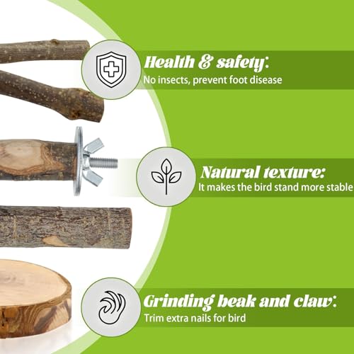 8 Pcs Natural Wood Bird Perch Set for Parakeets & Budgies | Ideal for Small/Medium Birds (Budgies, Conures) | Bark Textures for Foot Health | Tool-Free Wing-Nut | Safe Chewing - size: Core Perch & Platform - 8PCS