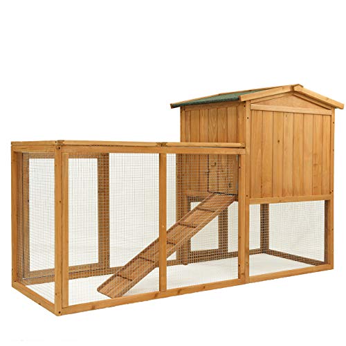 Ogrmar Chicken Coop Large Wooden Outdoor Bunny Rabbit Hutch Hen Cage | Wooden Chicken Coop with Ventilation Door, Removable Tray & Ramp Garden Backyard Pet House Chicken Nesting Box