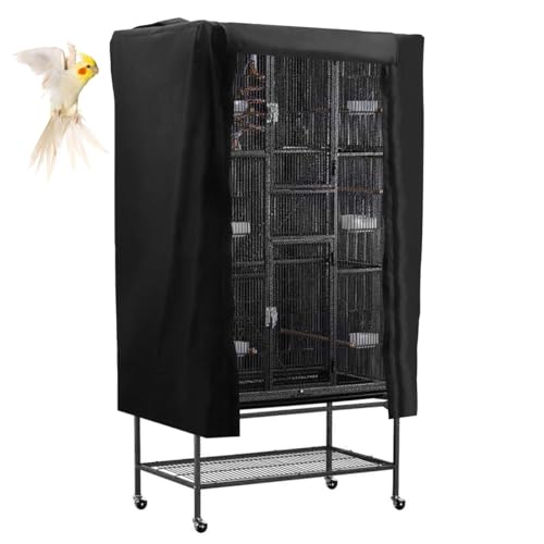 POPETPOP Universal Bird Cage Cover, Good Night Parrot Cage Cover for Birdcage Accessories, Washable&Breathable (Black, Large)