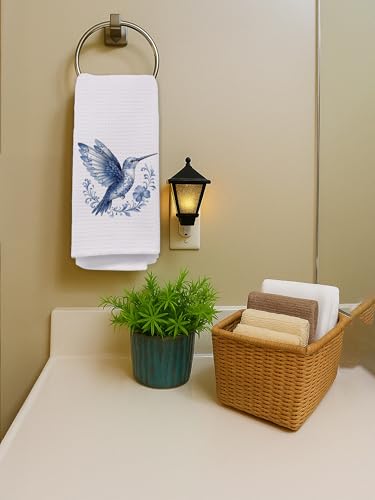 Blue and White Chinoiserie Hummingbird Kitchen Towels, Gifts for Hummingbird Lovers Hand Towels for Bathroom Kitchen, Spring Bird Floral Decorative Dish Tea Towel Dishcloth647 - color: Hcolor008