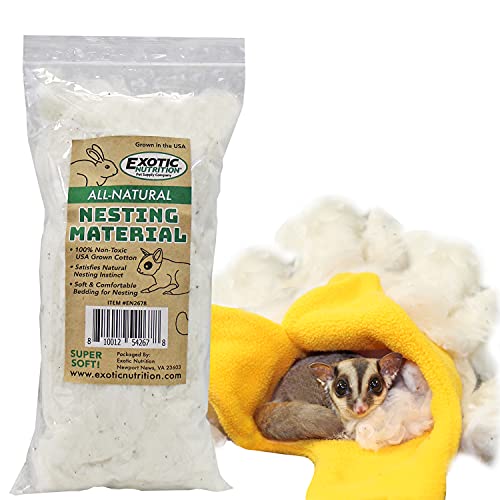 Exotic Nutrition All-Natural Nesting Material (1.5 oz.) - 100% Cotton Eco-Friendly Animal Bedding - for Sugar Gliders, Squirrels, Hamsters, Rabbits, Wild Birds & Wildlife - size: 1.5 oz.