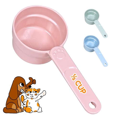 1/2 Cup Dog Food Scoop, Extra Long Handle Sturdy Melamine Pet Food Measuring Scoop with Clear Marking Lines, BPA-Free, Shatterproof, Dishwasher Safe (Pink, 1/2 Cup) - color: Pink, size: 1/2 Cup
