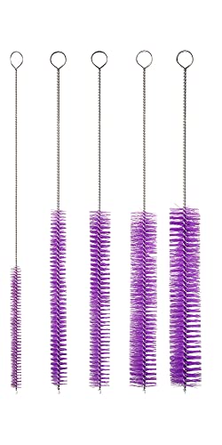 10" Extra Long Tube Brush Set - Large 5 Pack - Purple | Flexible nylon straw brushes for bottles, cleaning straws, pipe cleaners, glass, keyboard, detailing and deep cleaning - color: Purple, size: Large 5 Pack (8mm 12mm 16mm 20mm 24 mm)