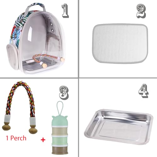 Bird Traval Carrier Cage, Clear Space Capsule Astronaut Backpack to Carry Parakeet Cockatiel Parrot with Metal Tray Wooden Perch and Bird Feeder, Vet Transport Book Bag Floral Printed - color: Floral
