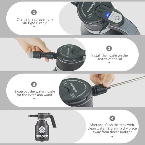 2L/0.5Gallon Electric Water Sprayer - Rechargeable Battery Powered Mister for Plants, Weeds, Cleaning & pet Cooling, Handheld Sprayer with Nozzle and Extension Wand