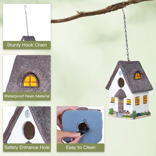 DEWEL Bird Houses for Outside, Waterproof Resin Birdhouses for Outdoors Garden, Patio, Yard, Hanging Decorative Bird House for Bluebird Finch Swallow Wren Chickadee, Gift for Bird Lovers - color: White