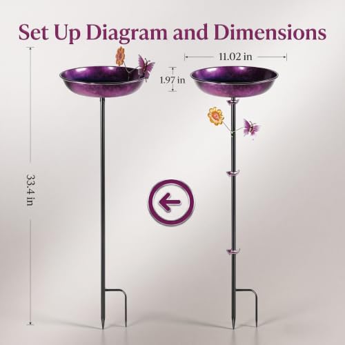 Purple Metal Bird Bath for Outside,11in Bird Baths for Outdoors Patio Decor | Metal Bird Bath for Outside,Freestanding Purple & Bronze Birdbath Bowl for Outdoors Garden Patio Yard Decor, Easy to Install - color: Purple- 11"