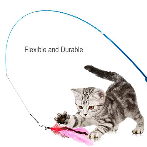 JIARON Cat Toys Interactive Feather Toy, 2PCS Retractable Wand and 10PCS Replacement Teaser with Bell Refills, Interactive Catcher and Funny Exercise for Kitten.