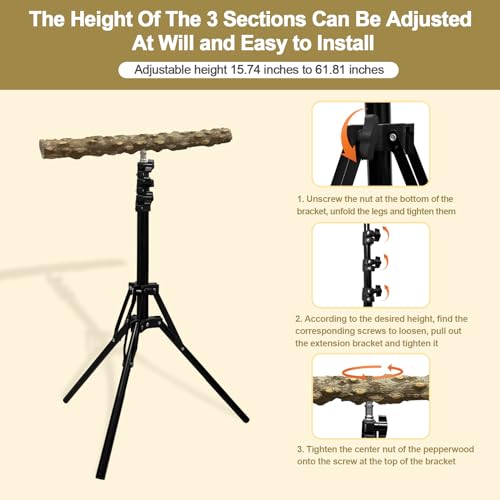 16-63 Inch Height Adjustable Bird Perch Pepper Wood Bird Training Perch Stand Parakeet Perches Indoor and Outdoor Parrot Stands for Small to Medium Bird - size: Floor Bird Perch