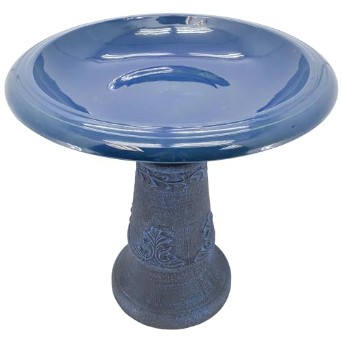 Arcadia Garden Products Fiberclay Bird Bath Outdoor Garden Decor, Antique Vintage Weather Resistant Water Bowl for Backyard and Patio and, 20-inch Tall, Blue - color: Blue