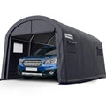 KING BIRD 10' x 15' Round Style Garage Carport Shelter Heavy Duty Storage Shelter Portable Canopy Shed with Roll-up Ventilated Windows for Boat, Patio Furniture and Lawn Mower-Dark Gray - size: 10'X15'