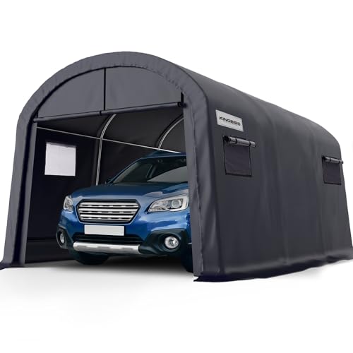 KING BIRD 10' x 15' Round Style Garage Carport Shelter Heavy Duty Storage Shelter Portable Canopy Shed with Roll-up Ventilated Windows for Boat, Patio Furniture and Lawn Mower-Dark Gray - size: 10'X15'