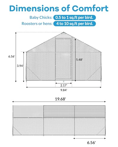 GarveeLife Large Metal Chicken Coop, Chicken Run for 20/30 Chickens, Outdoor Walk in Poultry Cage with Anti-UV Cover and Waterproof, 19.68 x 9.84 x 6.56 ft - size: 118" W x 236" D x 79" H