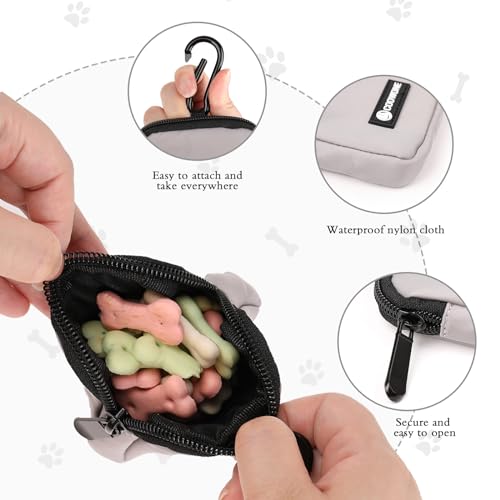 Dog Treat Pouch Pocket Sized Pet Puppy Training Pouch for Dog Training Behavior Aids, Waterproof Nylon Fabric Dog Poop Bag Holder, Hands Free Dog Walking Bag with Metal Carabiner (Grey) - color: Grey