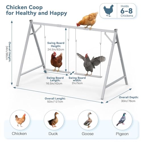 Chicken Perch Swing, Chicken Roosting Bars for 6–8 Chicken, Grey | With 2 swings, Made of Premium Metal with a Sturdy Structure, Indoor & Outdoor Use, Easy to Install and Clean