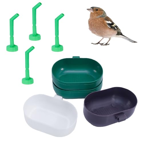 4 Pack Seed Food Feeding Cup, Bird Cage Plastic Seed Water Feeder Cups, Small Bird Plastic Feeder for Parrot Parakeet Budgie Gamefowl Poultry Pigeon