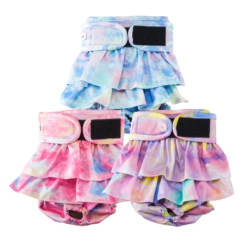 Reusable Dog Diapers Female Washable, Premium Doggie Diaper for Dogs, Pack of 3, Highly Absorbent Small Dog Diaper for Heat, Incontinence and Puppy Training(S) - color: Multi Color Tie-Dye, size: Small