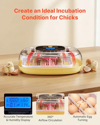 VEVOR 24 Egg Incubator, Automatic Egg Turner with LED Candler, Temperature & Humidity Control, 360° View Clear Window, Auto Water Refill, Poultry Eggs Incubators for Hatching Chicks Ducks Goose Quail - size: 24 Eggs