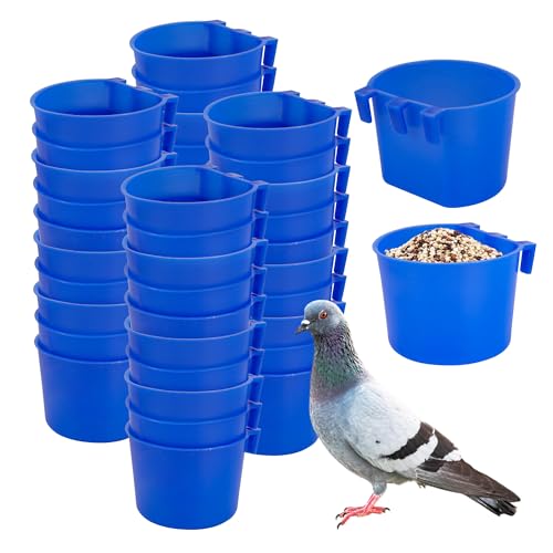 40 Pcs Cage Cups Birds Feeders Bird Water Dispenser Hanging Quail Waterer Plastic Chicken Feeding Watering Dish for Small Coop Parrot Parakeet PET Poultry Pigeon Gamefowl Food Seed Bowl Supplies(Blue) - color: 8oz-Blue