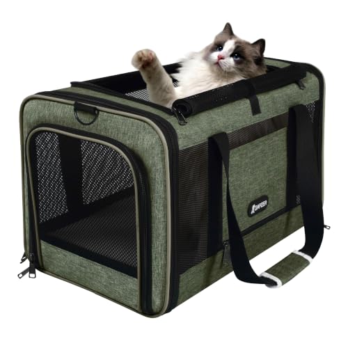 GAPZER Medium Cat Carrier Bag Lightweight, Soft-Sided Small Pet Carry Crate | 18 x 11 x 11 Light Weight Yorkie Kennel up to 15 lbs for Indoor House, Top Entry Bunny Canvas Bag Vet Visit Easy Clean Olive - color: Olive