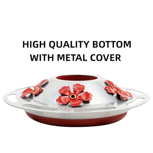 WOSIBO Hummingbird Feeder Replacement Bottom Base Replacement Part Includes Red Plastic Base Metal Top and Brushes (Silver-2) - color: Silver-2