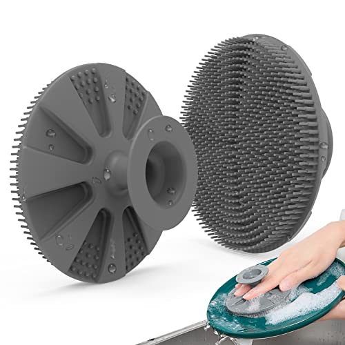 Silicone Dish Scrubber, Non-Scratch Scrub Spong for Washing Dish, Pot, Pan | Kitchen Silicone Sponge, Fruit & Vegetable Cleaning Brush, Reusable Dishwashing Scrubber, Suction Up Hang, 1 Pack, Gray - color: 1pcs Gray