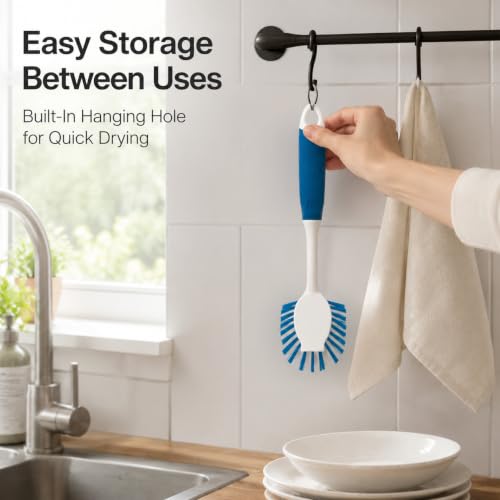 2-Pack Dish Brushes with Scraper, Durable Nylon Bristles Kitchen Scrub Brush, Dish Scrubber with Handle for Pans, Sink, Bathroom | Durable Bristles, Kitchen Scrub Brush, Dish Scrubber with Handle for Pans, Sink, Glasses