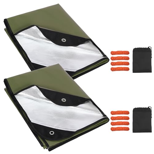 2 Pack Heavy Duty Waterproof Emergency Thermal Tarp, Insulated Survival Blanket for Outdoor Camping, Hiking, and Emergency Shelter, Green - color: Green 83''x59'',2 Packs