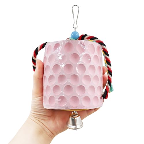 Extra Large Bird Chewing Toy, Parrot Beak Grinding Calcium Stone with Bells, Bird Cage Accessories, Cage Toys for Cockatiel Parakeet Parrot Budgies Rat Hamster Chinchilla Rabbit Bunny African Grey - color: Pink
