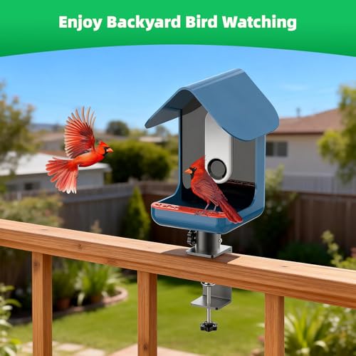 Metal Clamp-On Railing Mount Designed for BirdBuddy Pro1 /2 Smart Feeder, Heavy-Duty Adjustable Bracket Fits Deck Rails up to 3.32" Thick, for Fence, Handrail & Balcony (No Drilling)