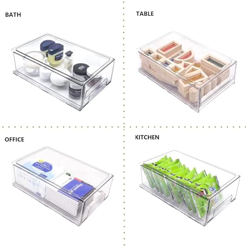 2 Pack Stackable Refrigerator Drawers Pull Out Bins Clear Fridge Drawer Organizer Food Storage Containers Plastic Veggie Fruit Produce Saver for Pantry Kitchen Freezer(M) - style: 2pack-M