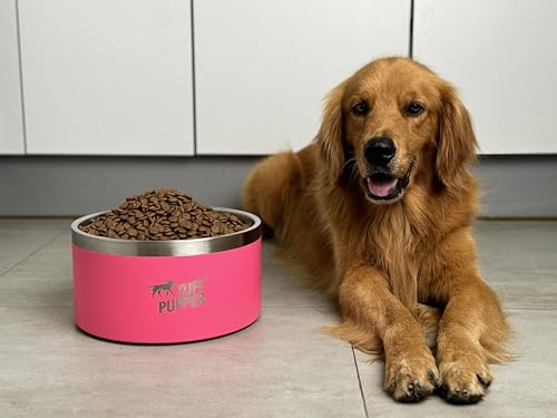 Tuff Pupper Heavy Duty Insulated Dog Bowl | Double Wall Stainless Steel Dog Food Dish | Non-Slip Spill Proof Dishwasher Safe Cat Bowl | Water Dish for Feeding Large Medium Small Pets (188oz, Pink) - color: Punch Pink, size: 188oz