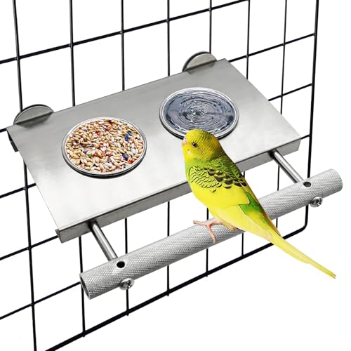 Tfwadmx Bird Parrot Feeding Cups, Small Bird Feeding Dish Cups Stainless Steel Birds Bowls Food Water Bowls with Food Holder for Cockatiel Parakeet Budgies Finches Lovebirds