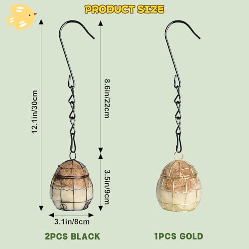 3PCS Bird Nesting Material, Refillable Hummingbird Nesters Cage Holder with Wool Material for Wild Birds Nesting Station, Nesting Balls for Bird Lover Gifts, Bird Watching Gifts for Outdoor Patio - color: Black & Gold-3pcs
