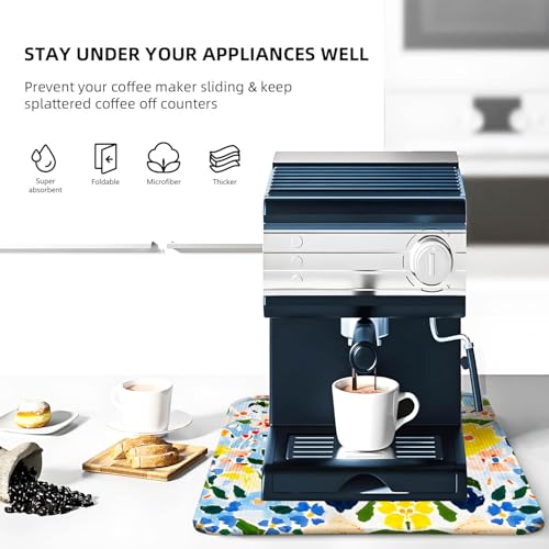 Floral Reversible Counter Dish Drying Mat, 18x24, Blue Yellow Draining Pad | Soft microfiber catches spills, non-slip backing protects counters, compact foldable mat suits dishes, glasses and cookware - color: Flower 02, size: 24" x 18"