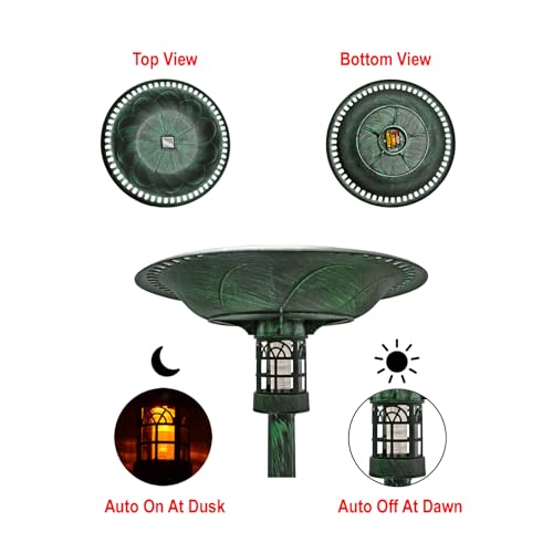 Westcharm 34 Inch Solar Powered LED Lighted Birdbath for Outdoors Yard Outside Outdoor Garden Decoration Pedestal Base Stand - Verdigris Green Polyresin Solar Bird Bath - color: Green, size: 34 Inch Tall