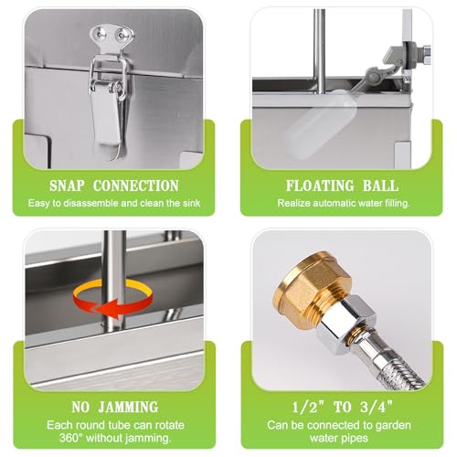 Automatic Chicken Waterer Metal Chicken Water Feeder Stainless Large Chicken Waterer System Auto Poultry Waterer Dispenser with Stand Legs for Pigeon, Duck, Goose, Geese,Quail,Turkeys