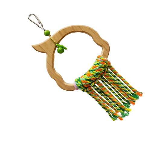Wooden Bird Swing Toy with Rope Perch, Fish Shape, Hanging Cage Accessory for Parrots (Colorful, Green Wood Swing)