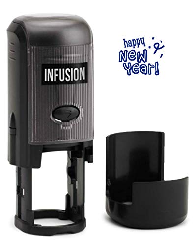 Infusion Round Teacher Stamp, Holiday, 3/4'' Self-Inking Rubber Stamp - Happy New Year - Blue Ink - color: Happy New Year
