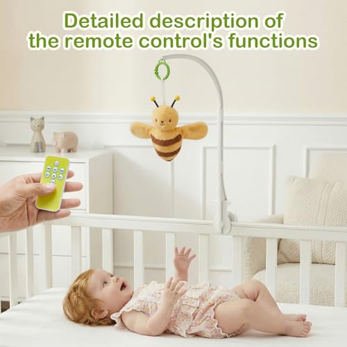 Baby Hanging Flying Bird Musical Toys for Stroller Car Seat Crib Play Gym | Ages 0-36 Months, Tummy Time, Sensory Music Toys, Plush with Clamp, Boys and Girls, Flapping Wings Bee/Birds Toy - color: Yellow Bee