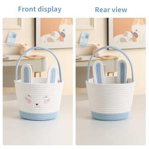 Easter Baskets for Easter Egg with Handle Woven Empty Hunt Boys' Lovely Bunny Rabbit Colorful Woven Basket First Easter Gifts for Boys, Babies, Kids, and Children (Blue) - color: Blue