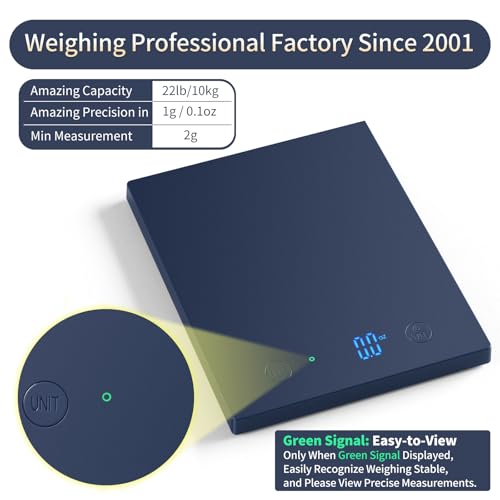 Homebuds 22lb/10kg Food Scale, Precision 0.1oz/1g by Our Professional Scale Factory Since 2001, Kitchen Scales Digital Weight Grams and Ounces for Cooking and Baking, LED, 3*AAA Batteries, Blue - color: Blue