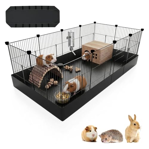 PAWING 12 Panels Small Animal Playpen with Waterproof Mat - Durable Metal Wire Yard Fence for Guinea Pigs, Kittens, Hamsters, Hedgehogs - Indoor & Outdoor Pet Cage - style: 12-Panel Metal with waterproof mat