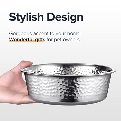 URBUDDIES 2 Pack Hammered Stainless Steel Dog Bowls, 4 Cup, Gray Bottom | Premium Metal Dog Bowls with Non Slip Rubber Bottom, Dishwasher Safe, Easy to Clean - size: 4-Cup