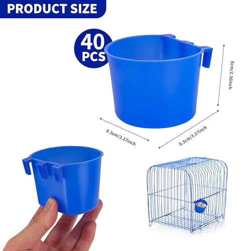 40 Pcs Cage Cups Birds Feeders Bird Water Dispenser Hanging Quail Waterer Plastic Chicken Feeding Watering Dish for Small Coop Parrot Parakeet PET Poultry Pigeon Gamefowl Food Seed Bowl Supplies(Blue) - color: 8oz-Blue