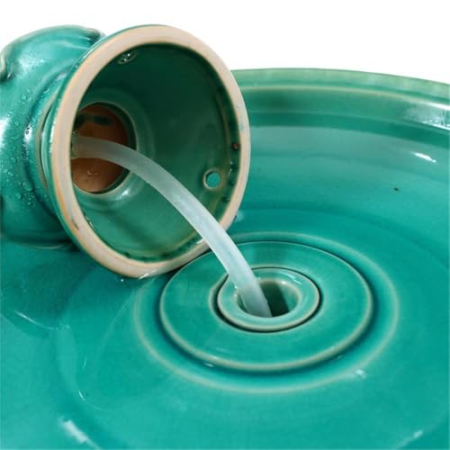 LuxenHome 22" Ceramic Bird Bath Fountain, Outdoor Water Fountain Birdbath | Glazed Jade Green Freestanding Waterfall Birdbath, Build-in LED Light and Pump, Garden Fountain for Backyard, Patio