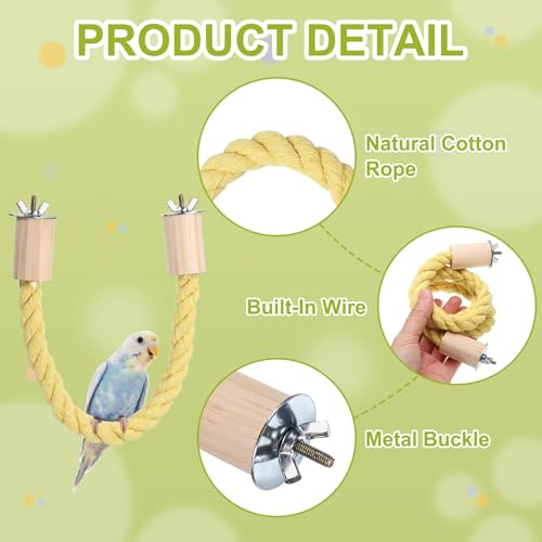 Bird Rope Perch Swing, Stand Rope Perch Standing Pole Accessory Climbing Swing Paw Grinding 15 Inch, (Yellow) Intended for Parrot/Parakeet/Budgies/Cockatiels/Lovebirds - color: Yellow, size: 15 Inch