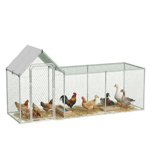 GarveeLife Metal Chicken Coop, Large Chicken Run with Waterproof and Anti-UV Cover, Walk-in Chicken Coop for 6/10 Chickens (9.8 ft L x 3.3 ft W x 5 ft H)