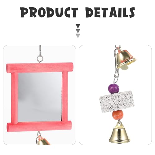 Yardwe Bird Cage Toys 2Pcs Hanging Mirror Toys with Bells and Pecking Blocks for Parrots Chickens Roosters Interactive Chew Toys for Bird Cage