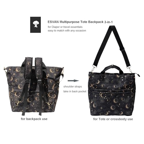 Diaper Tote Bag Totepack Backpack Crossbody Bag 3 in 1 for Women Laptop Backpack Multifunctional with Insulated Pockets - color: Corduroy Black Moon